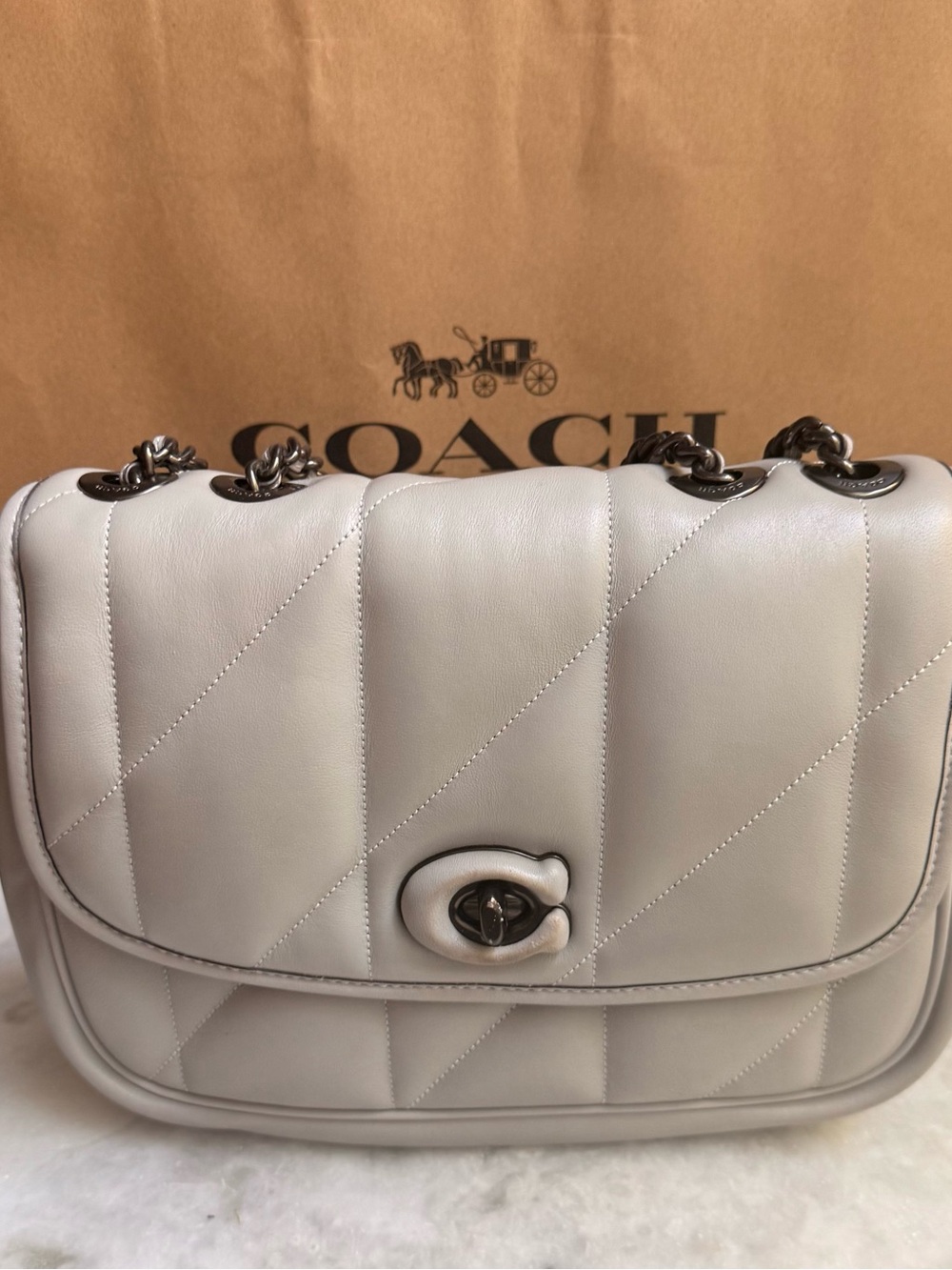 Coach Pillow Madison Shoulder Bag with Quilting in Dove Gray